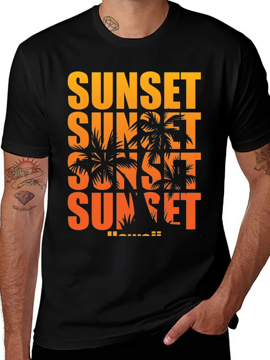 Sunset Hawaii Graphic T-Shirt - Black