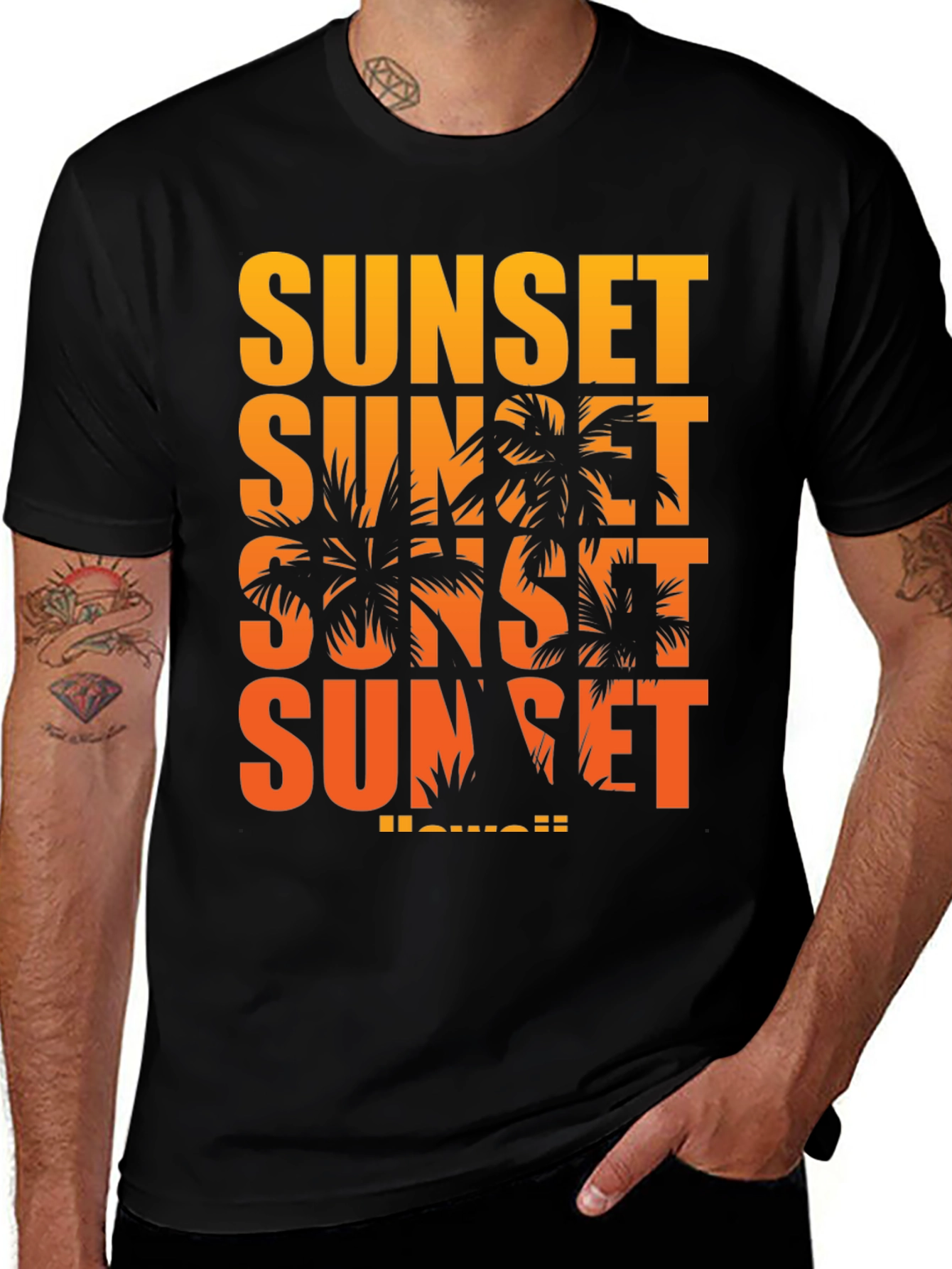 Sunset Hawaii Graphic T-Shirt - Black