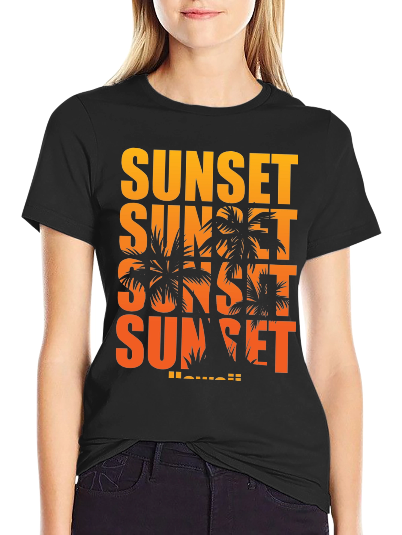 Sunset Hawaii Graphic T-Shirt - Black
