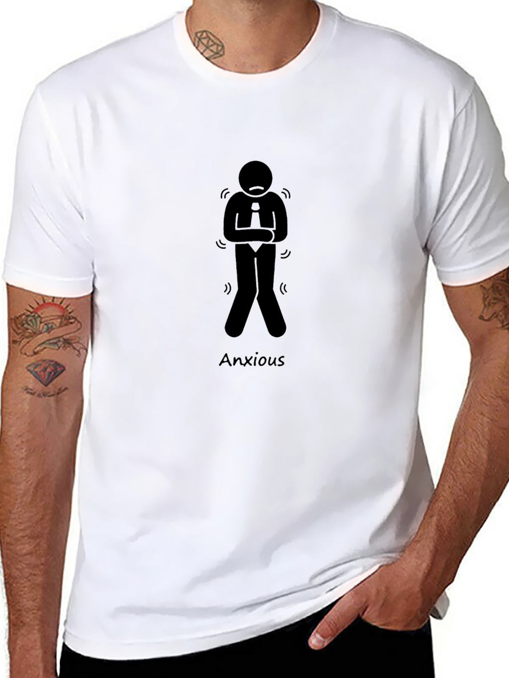 Anxious Stick Figure Graphic Tee - Black