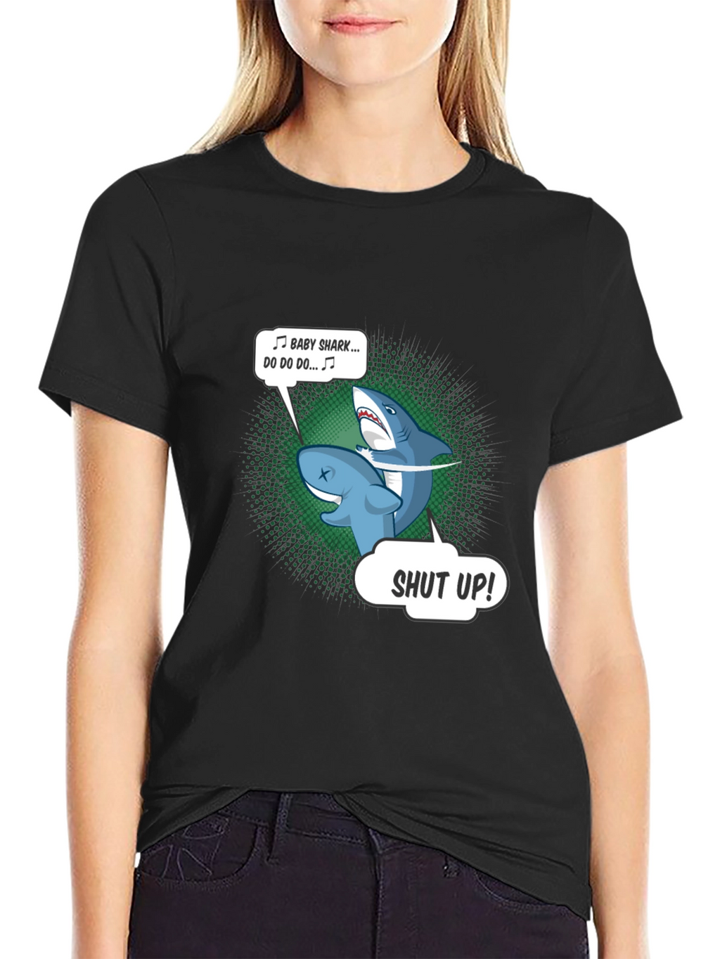 Baby Shark Shut Up Mens Black T-Shirt