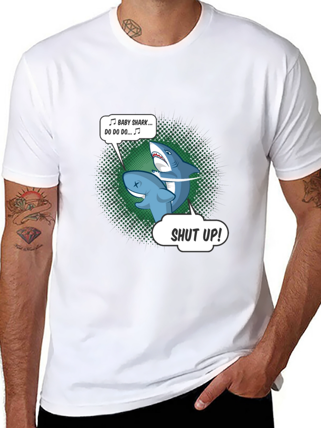 Baby Shark Shut Up Mens Black T-Shirt