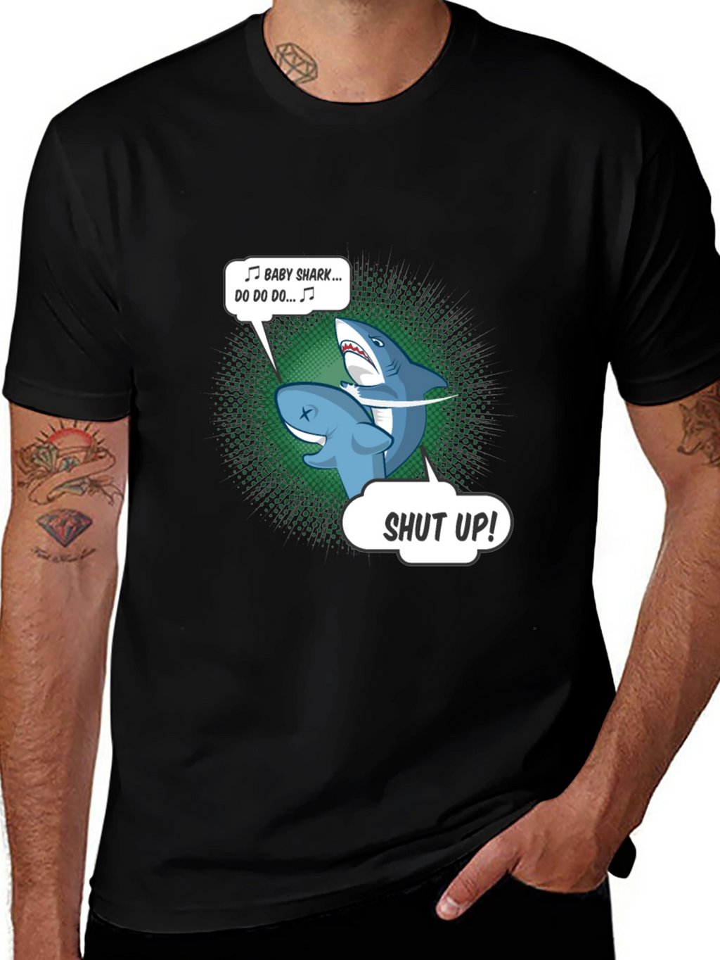 Baby Shark Shut Up Mens Black T-Shirt