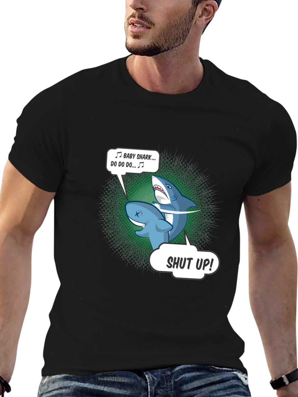 Baby Shark Shut Up Mens Black T-Shirt