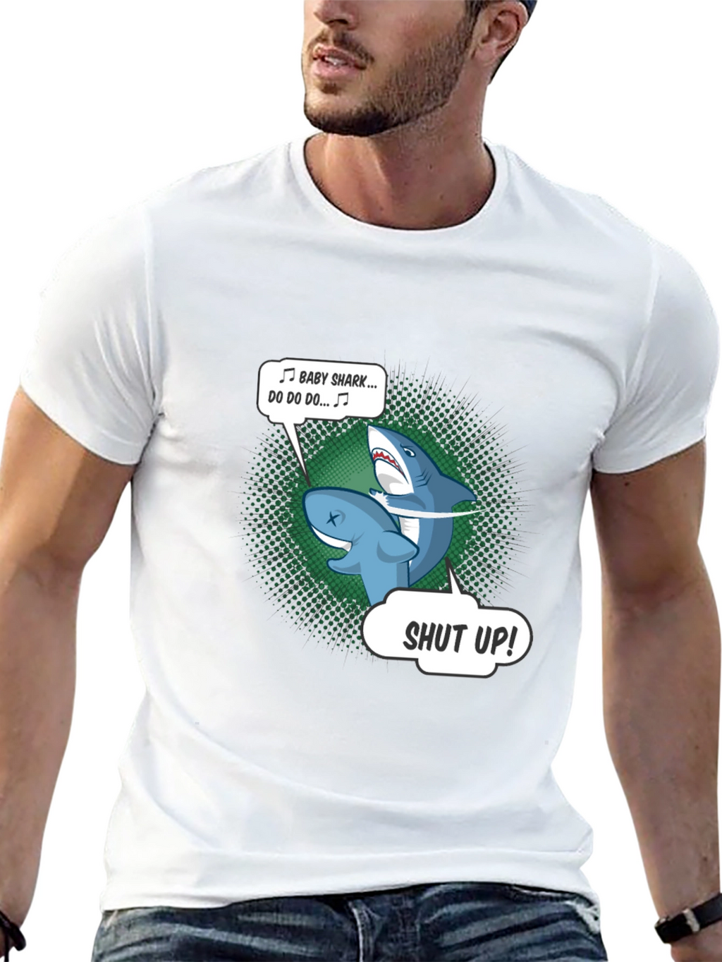 Baby Shark Shut Up Mens Black T-Shirt