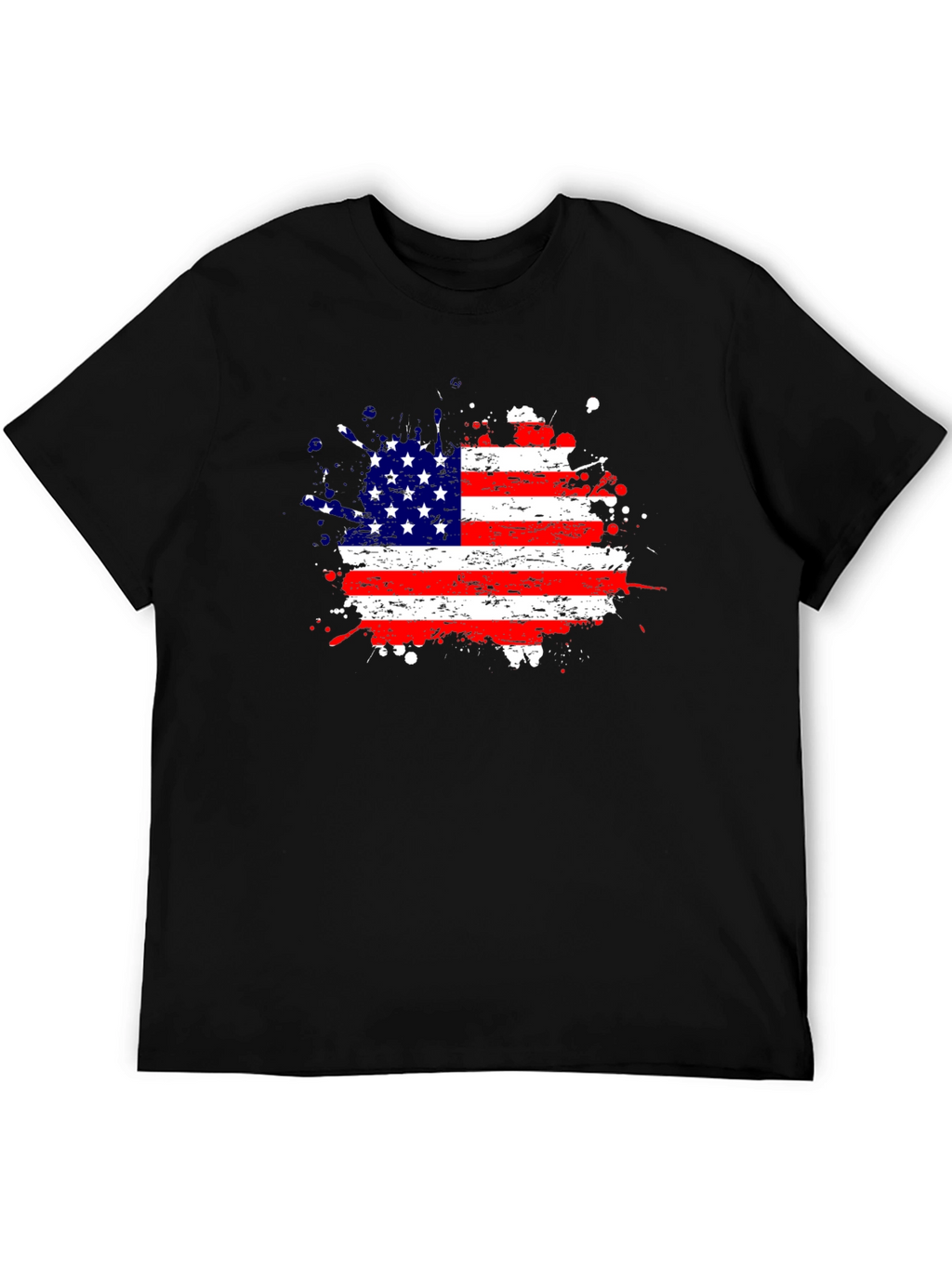 American Flag Splatter Print Black T-Shirt