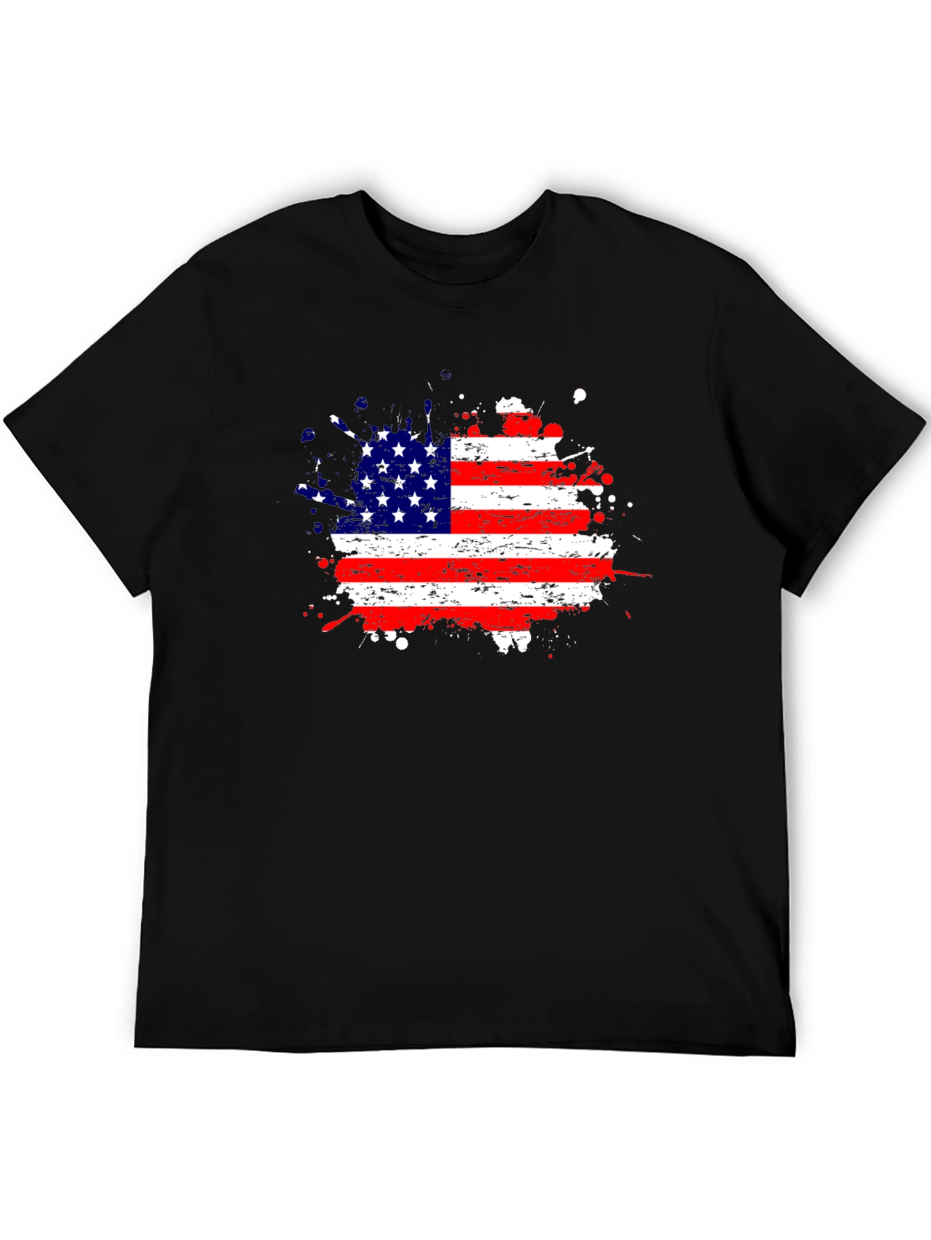 American Flag Splatter Print Black T-Shirt