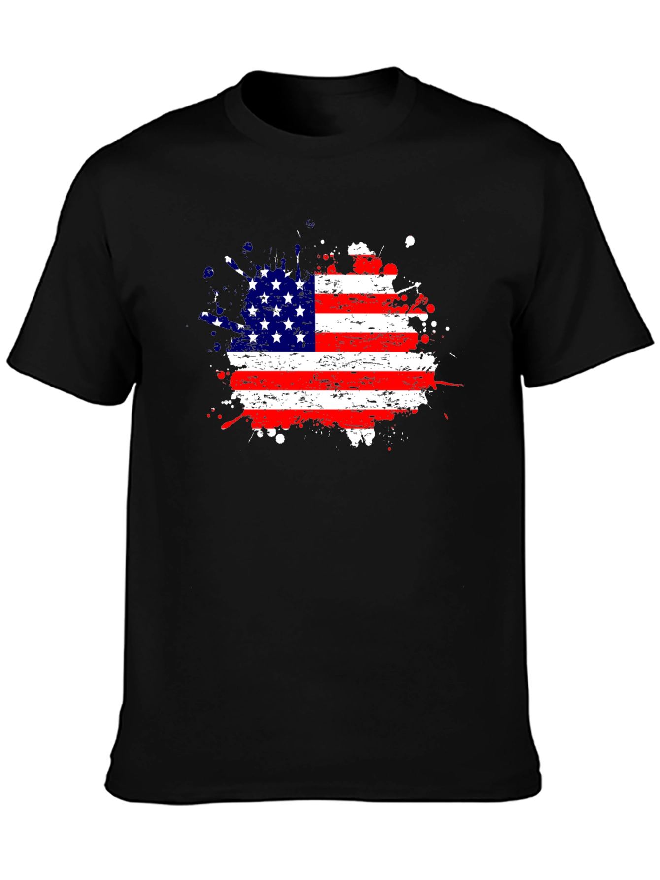 American Flag Splatter Print Black T-Shirt