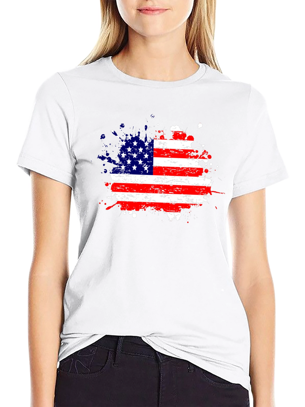 American Flag Splatter Print Black T-Shirt