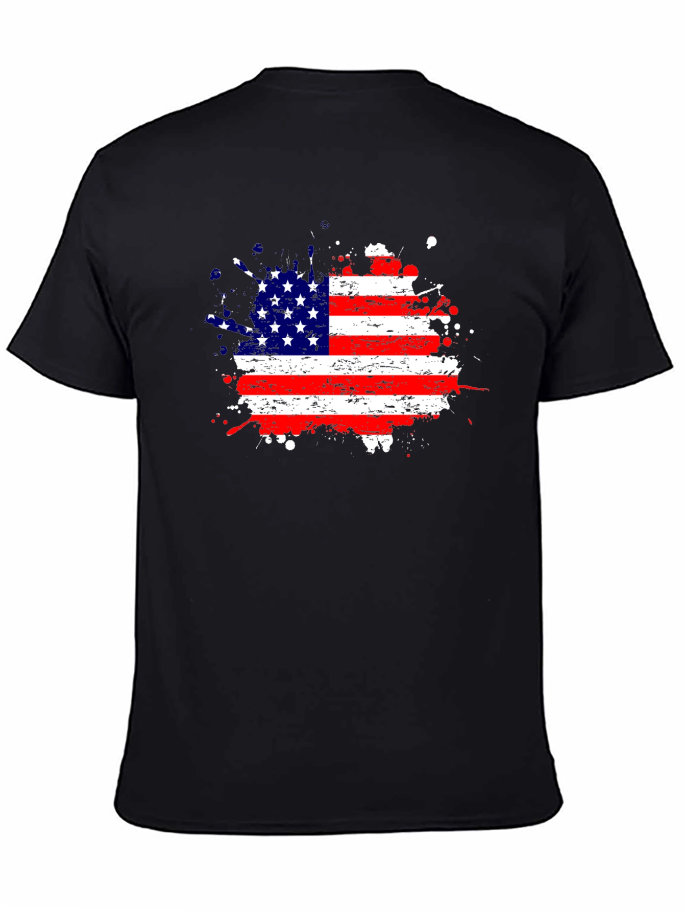 American Flag Splatter Print Black T-Shirt