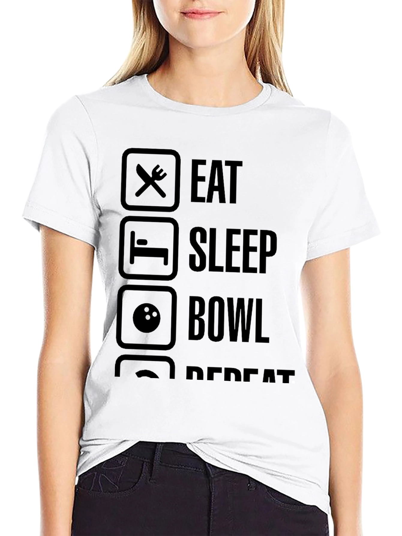 Eat Sleep Bowl Repeat Black Graphic T-Shirt