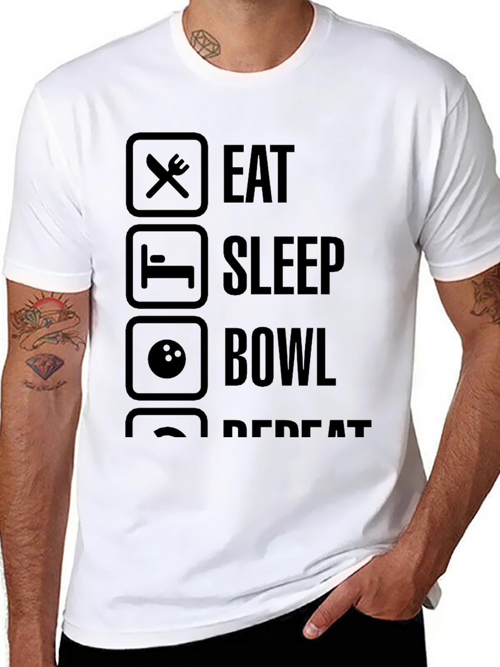 Eat Sleep Bowl Repeat Black Graphic T-Shirt