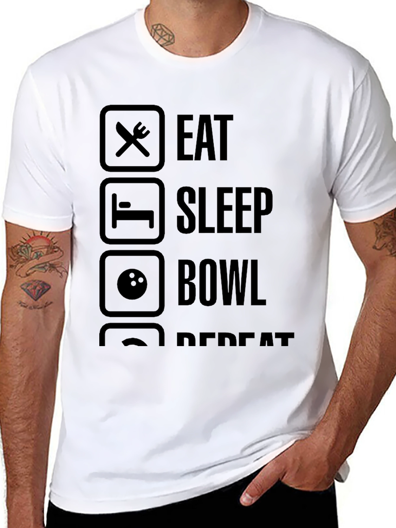 Eat Sleep Bowl Repeat Black Graphic T-Shirt