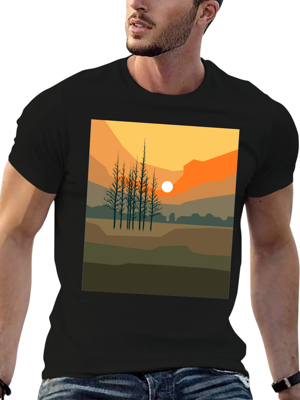 Sunset Landscape Graphic Tee - Black