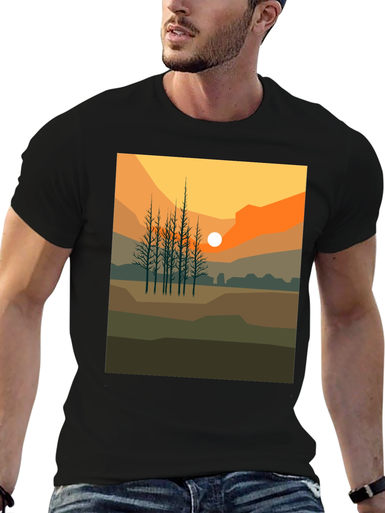 Sunset Landscape Graphic Tee - Black