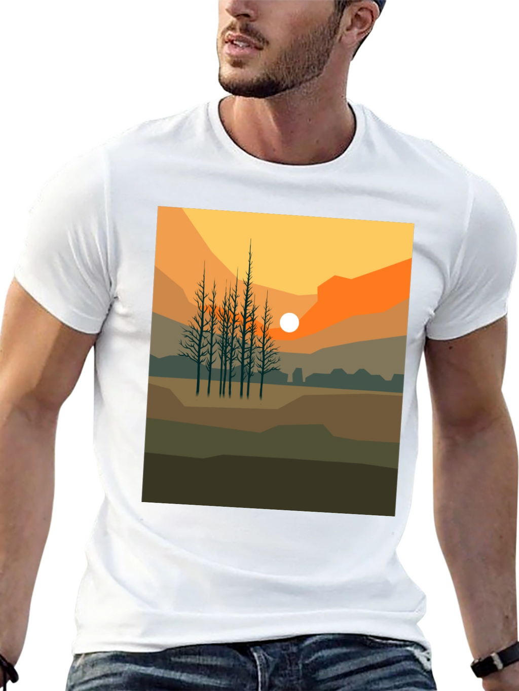 Sunset Landscape Graphic Tee - Black
