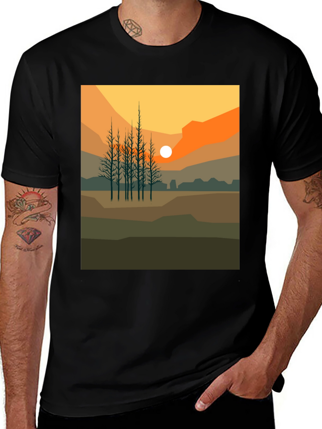 Sunset Landscape Graphic Tee - Black