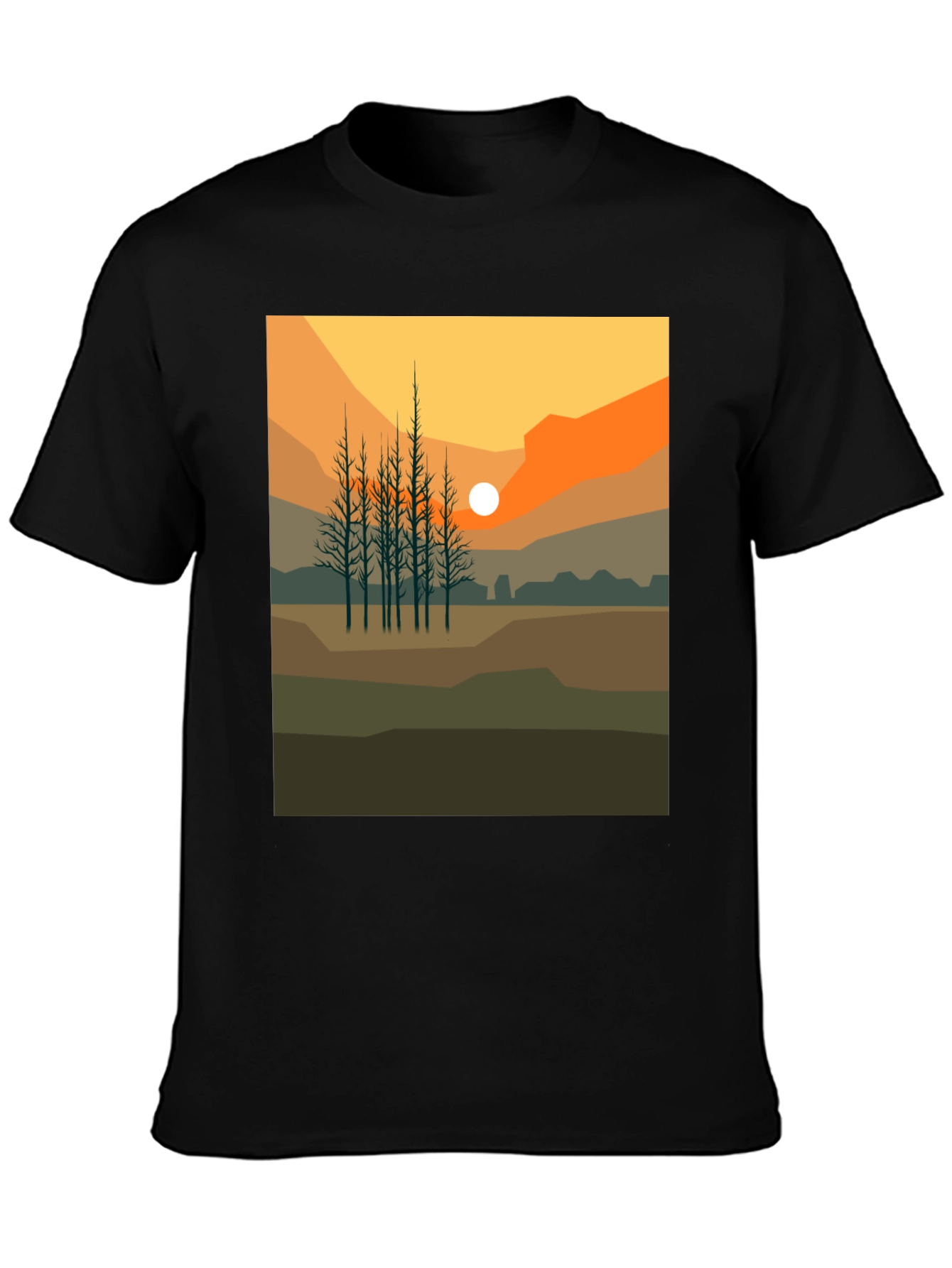 Sunset Landscape Graphic Tee - Black
