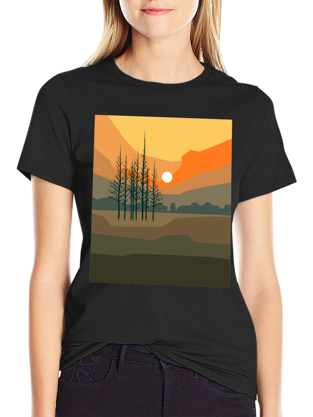 Sunset Landscape Graphic Tee - Black