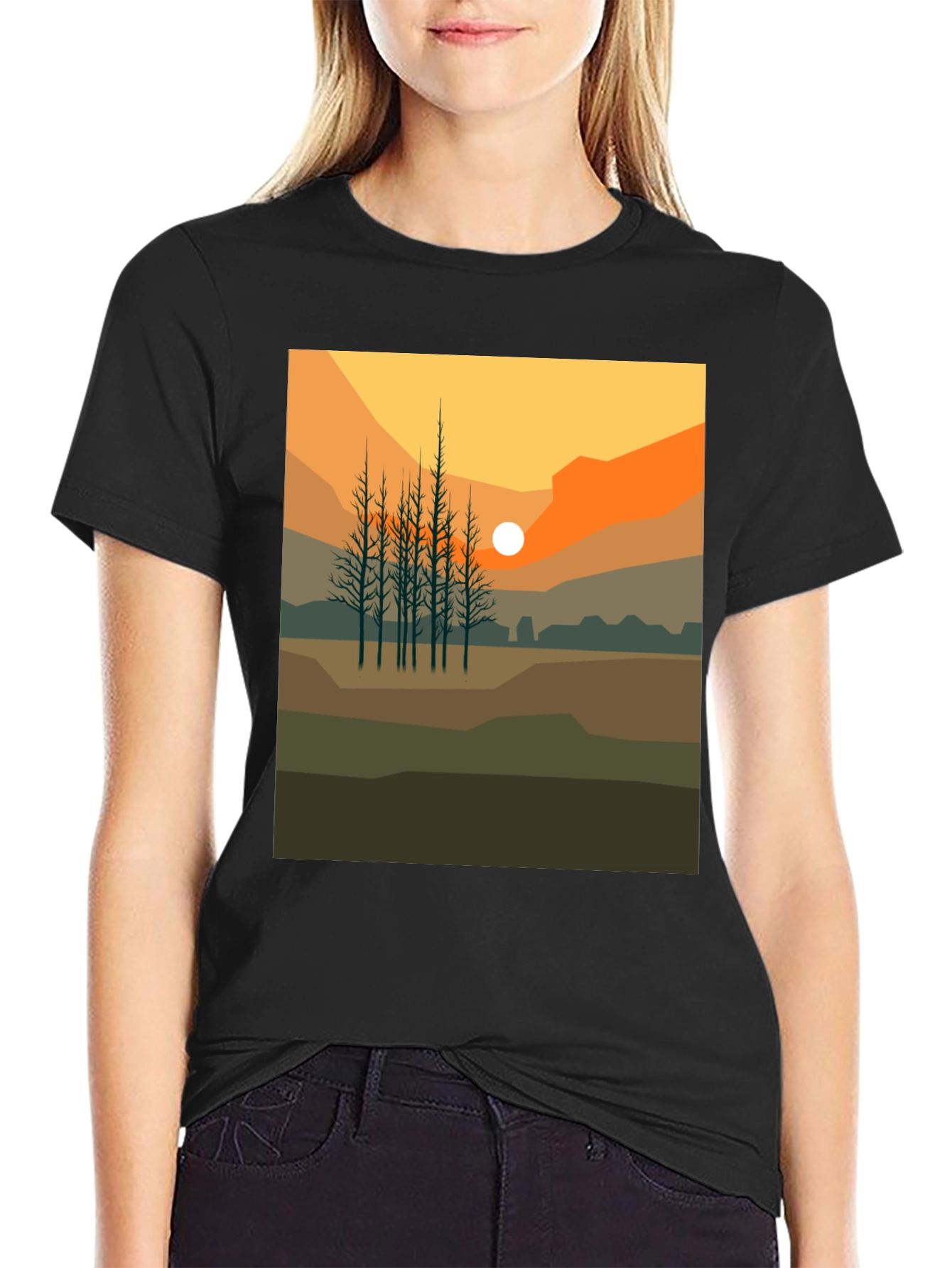 Sunset Landscape Graphic Tee - Black