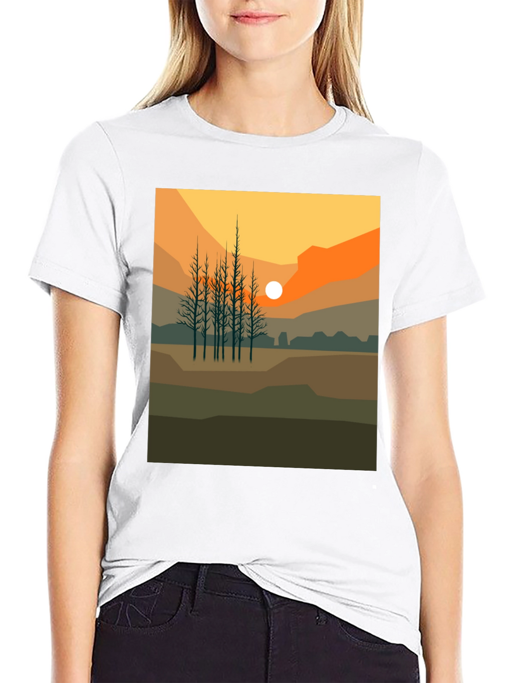 Sunset Landscape Graphic Tee - Black
