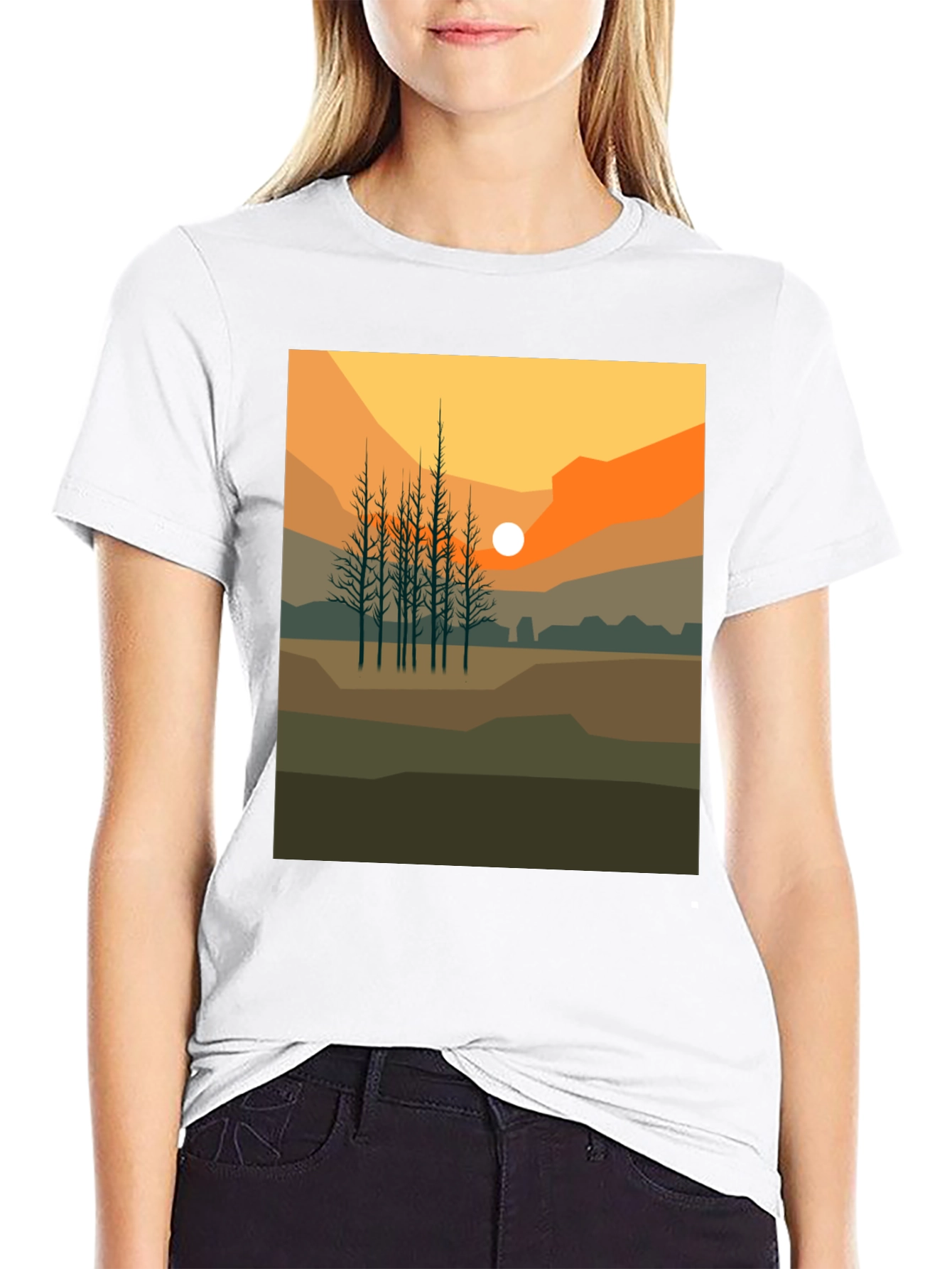 Sunset Landscape Graphic Tee - Black