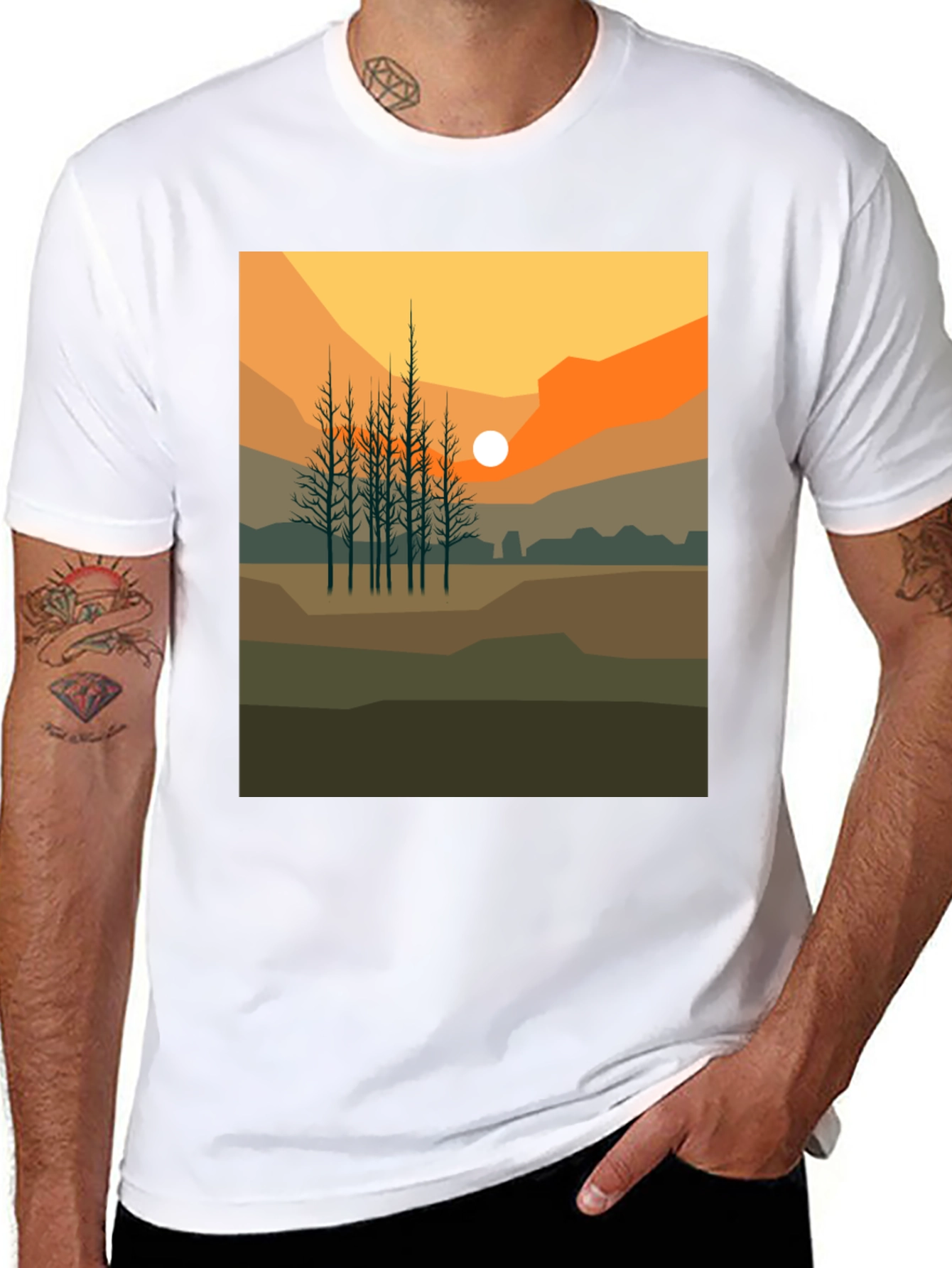 Sunset Landscape Graphic Tee - Black