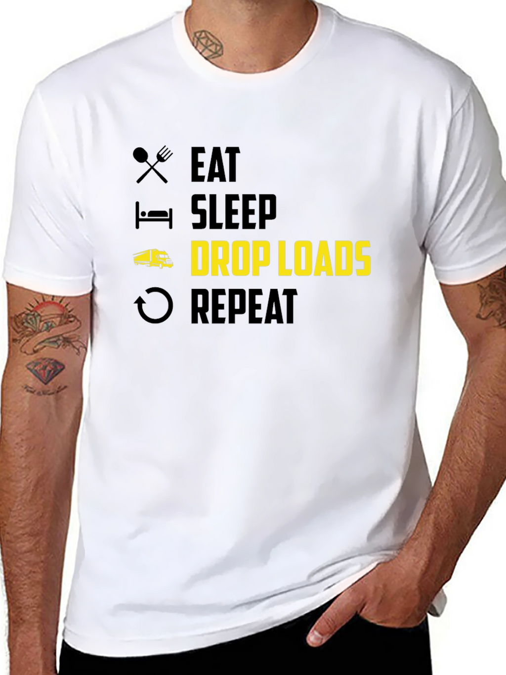 Eat Sleep Drop Loads Trucker T-Shirt - Black