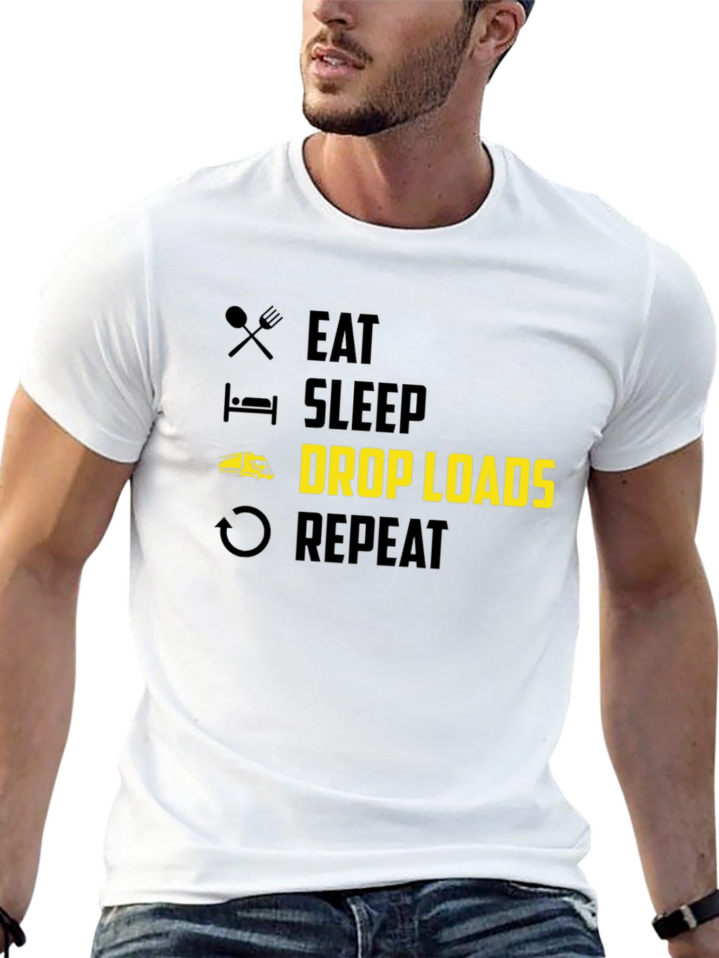 Eat Sleep Drop Loads Trucker T-Shirt - Black