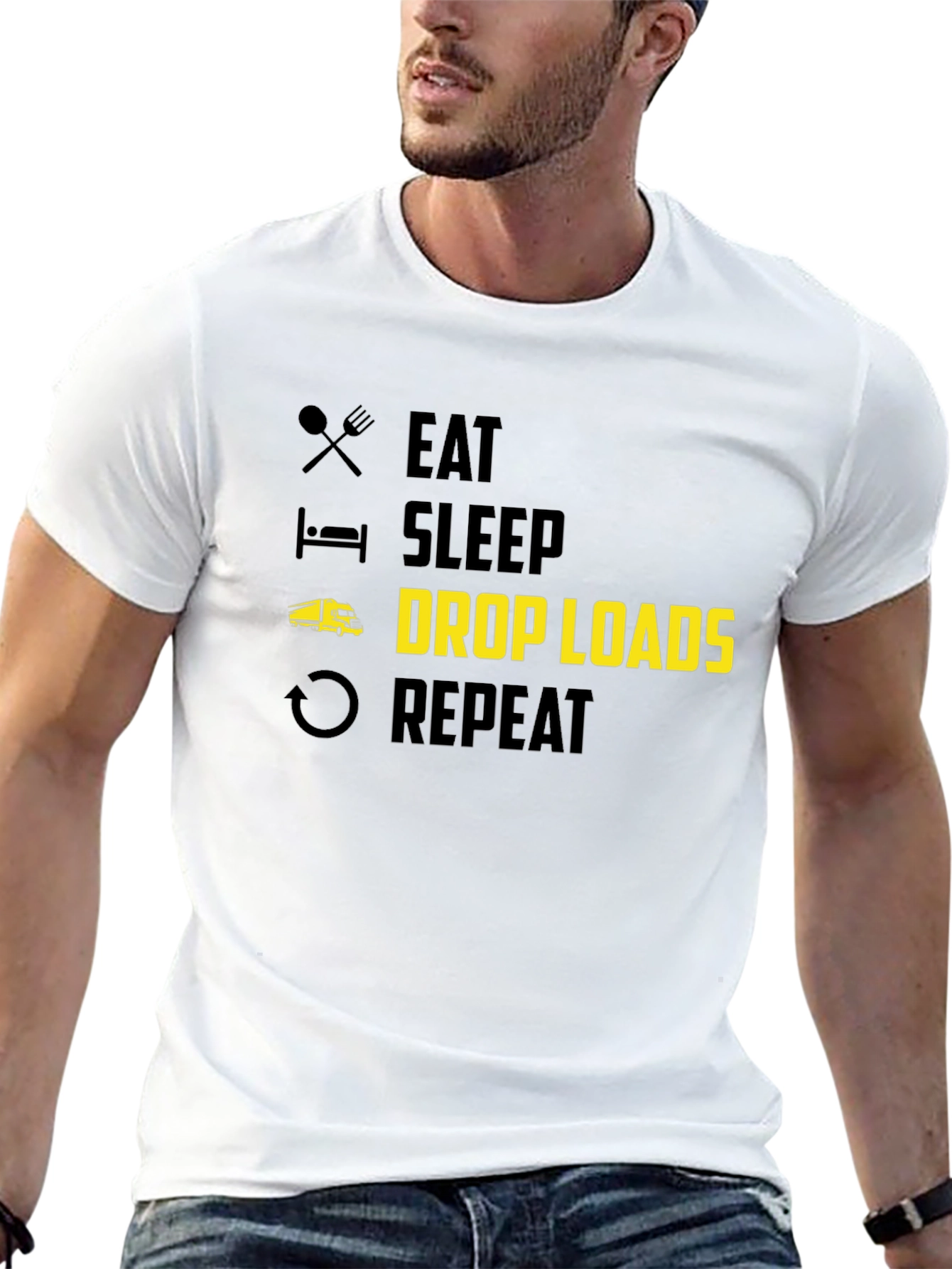 Eat Sleep Drop Loads Trucker T-Shirt - Black