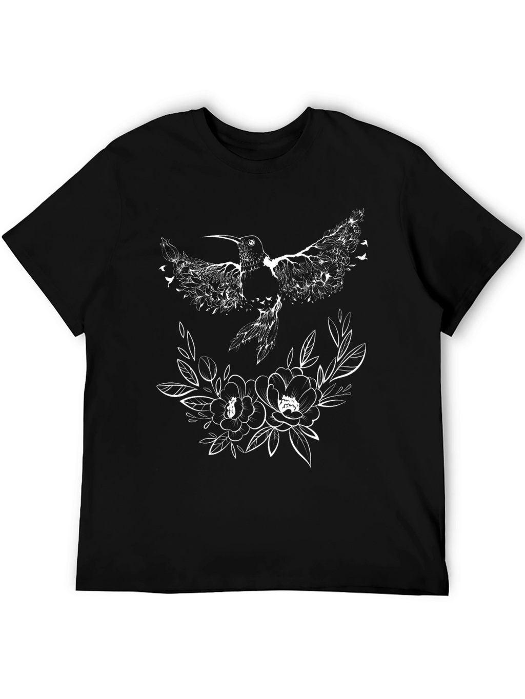 Hummingbird & Floral Black T-Shirt