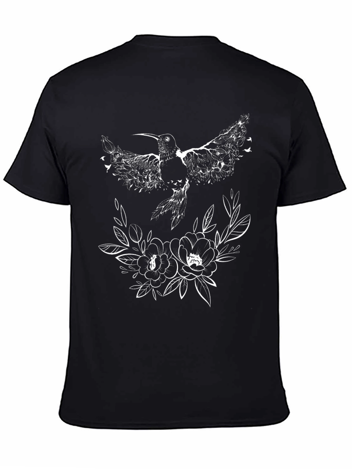 Hummingbird & Floral Black T-Shirt