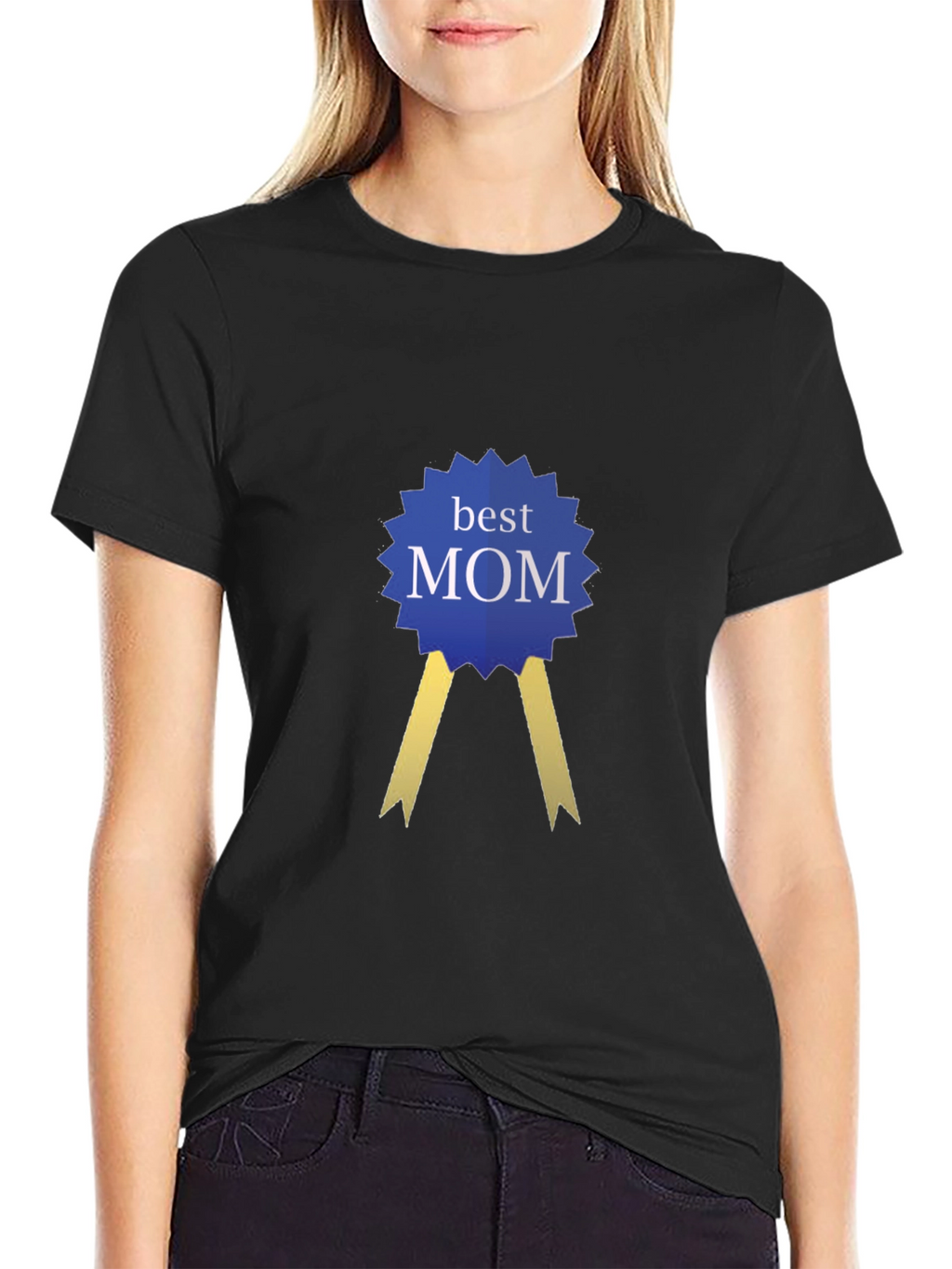 Best Mom Award Ribbon Graphic Tee - Black