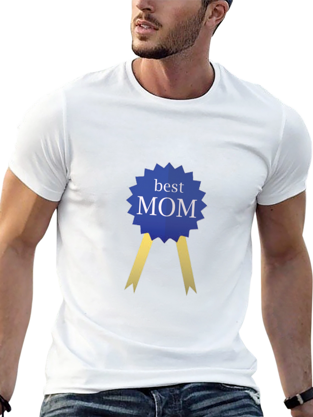 Best Mom Award Ribbon Graphic Tee - Black
