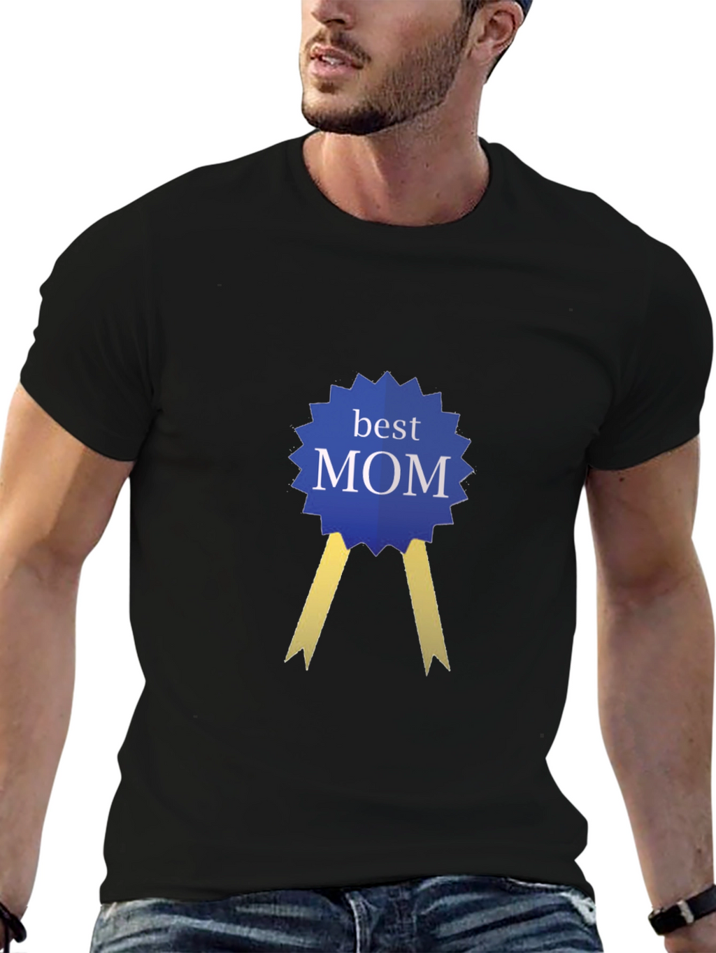 Best Mom Award Ribbon Graphic Tee - Black
