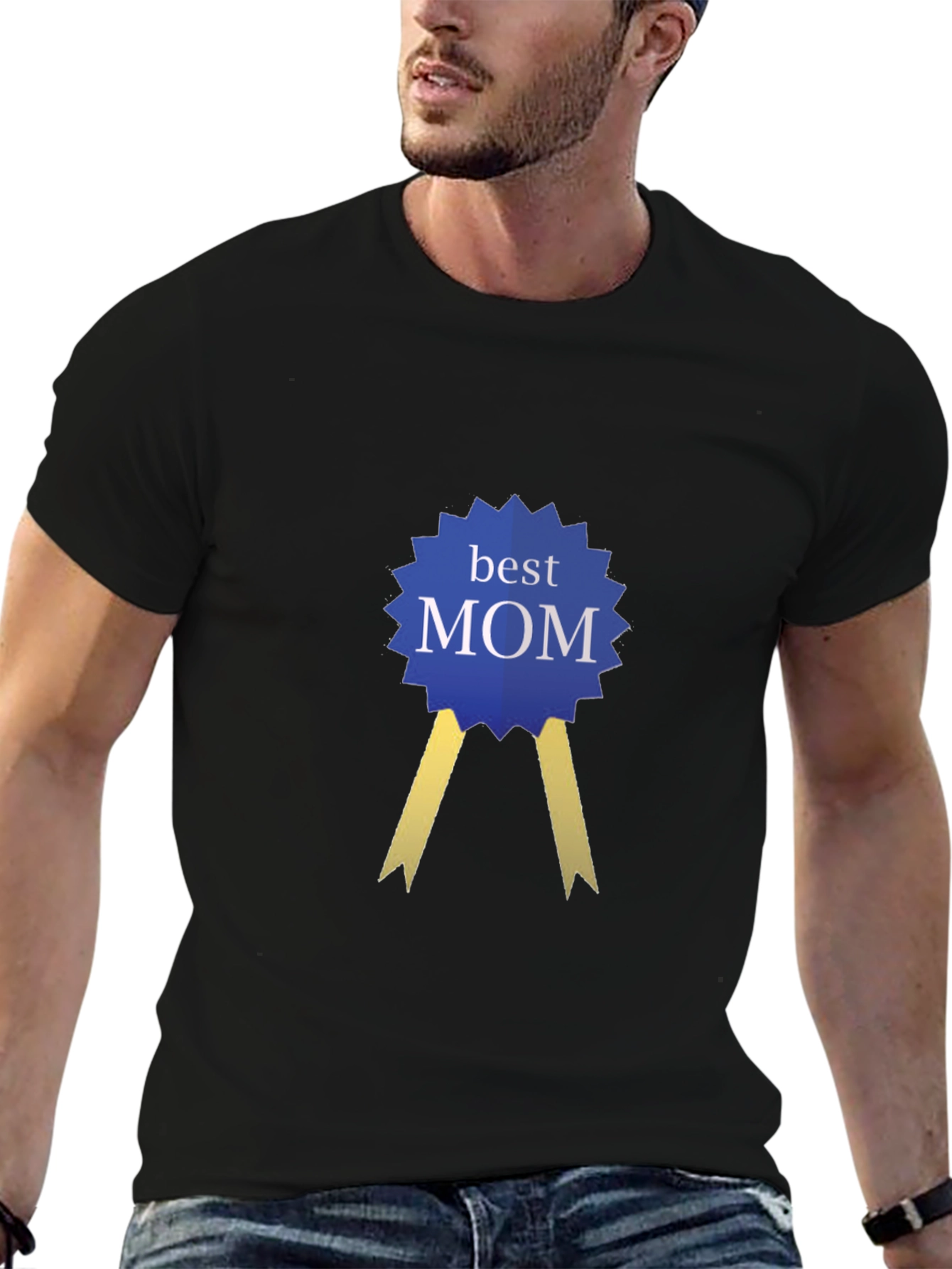 Best Mom Award Ribbon Graphic Tee - Black