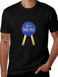 Best Mom Award Ribbon Graphic Tee - Black
