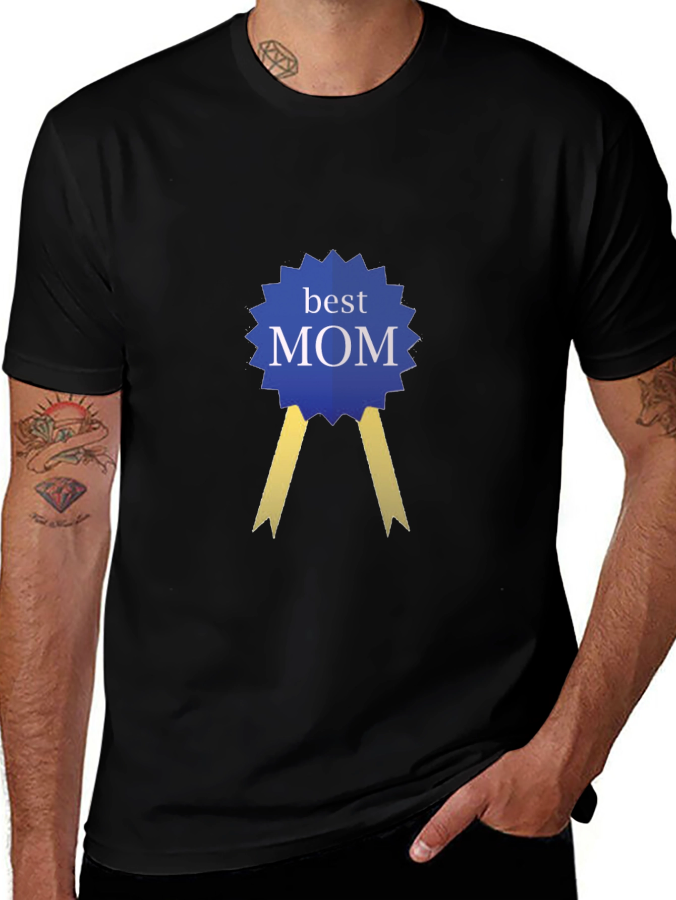 Best Mom Award Ribbon Graphic Tee - Black