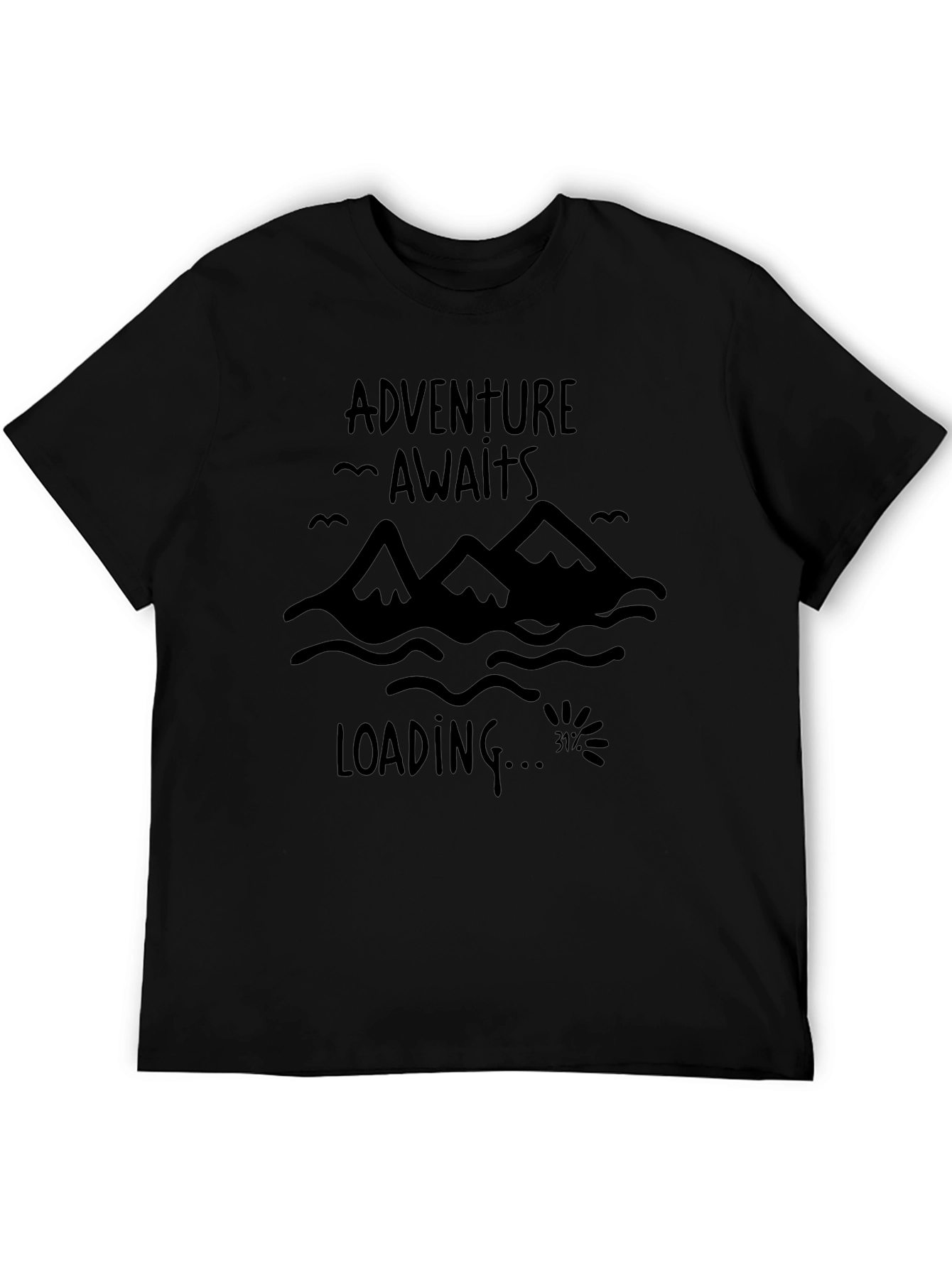 Adventure Awaits Mens Black Graphic T-Shirt