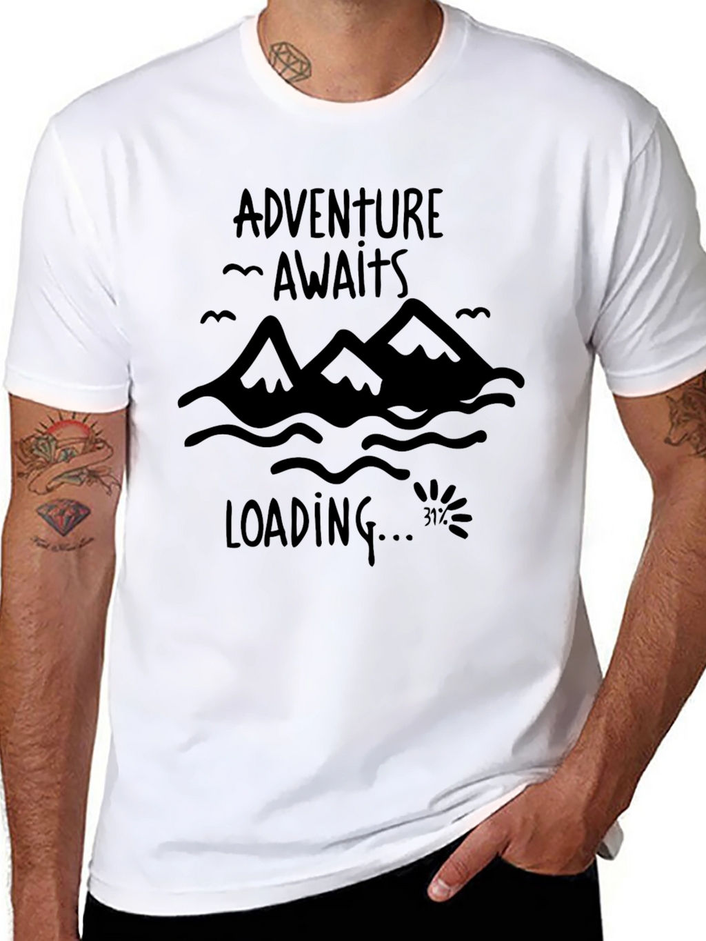 Adventure Awaits Mens Black Graphic T-Shirt
