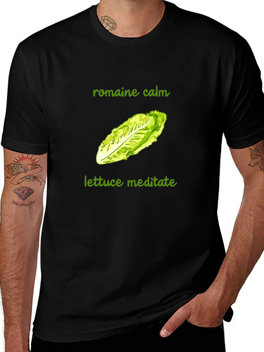 Romaine Calm Lettuce Meditate T-Shirt - Black Cotton