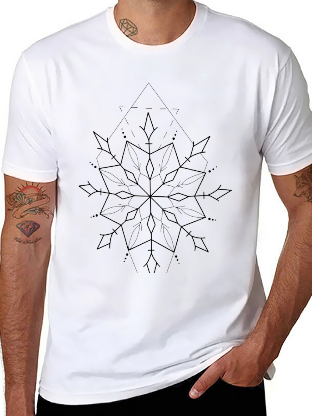 Geometric Snowflake Black T-Shirt