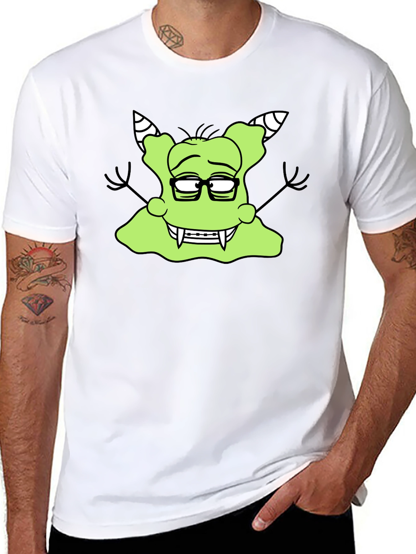 Nerdy Green Monster Graphic T-Shirt