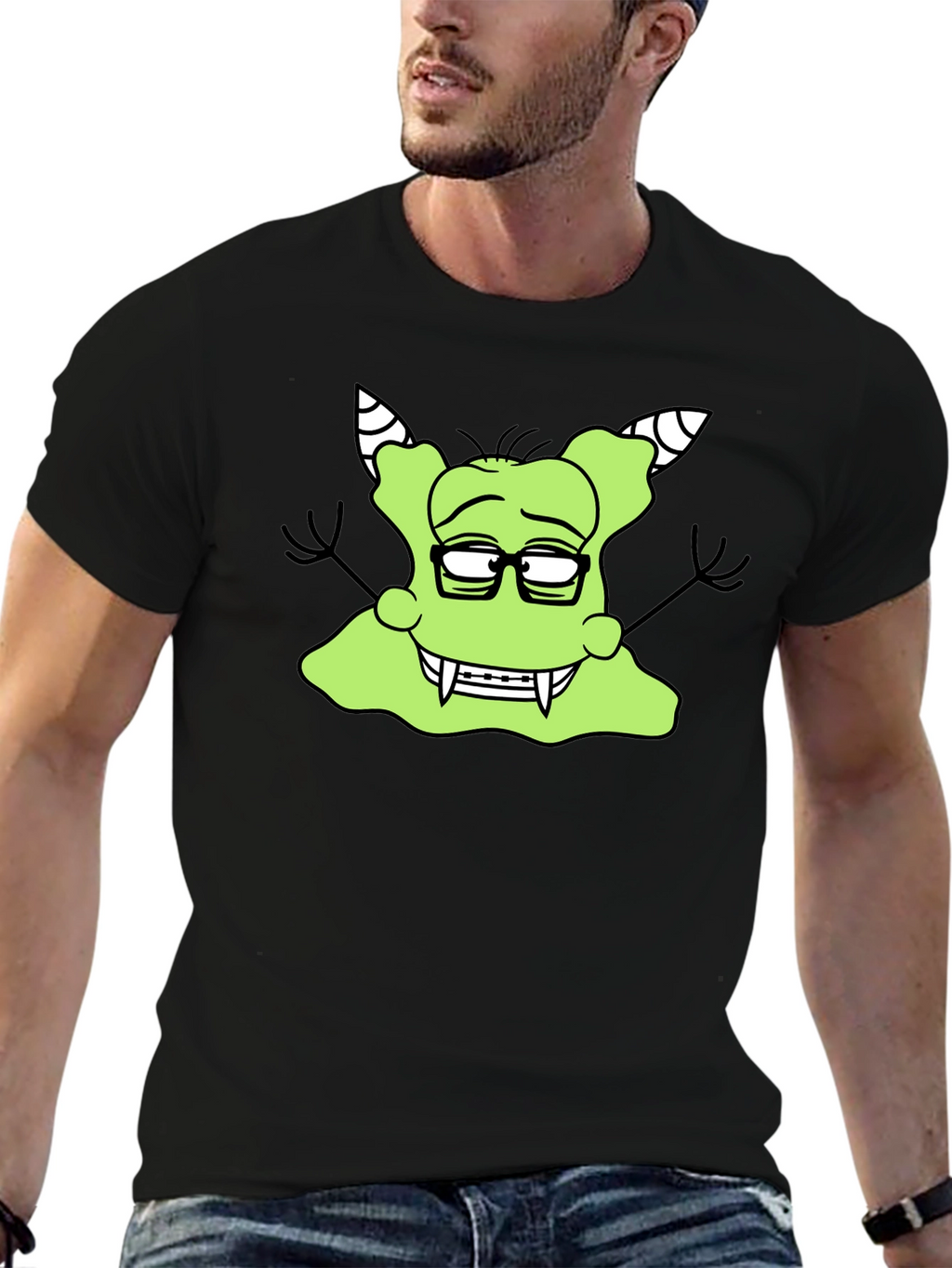 Nerdy Green Monster Graphic T-Shirt