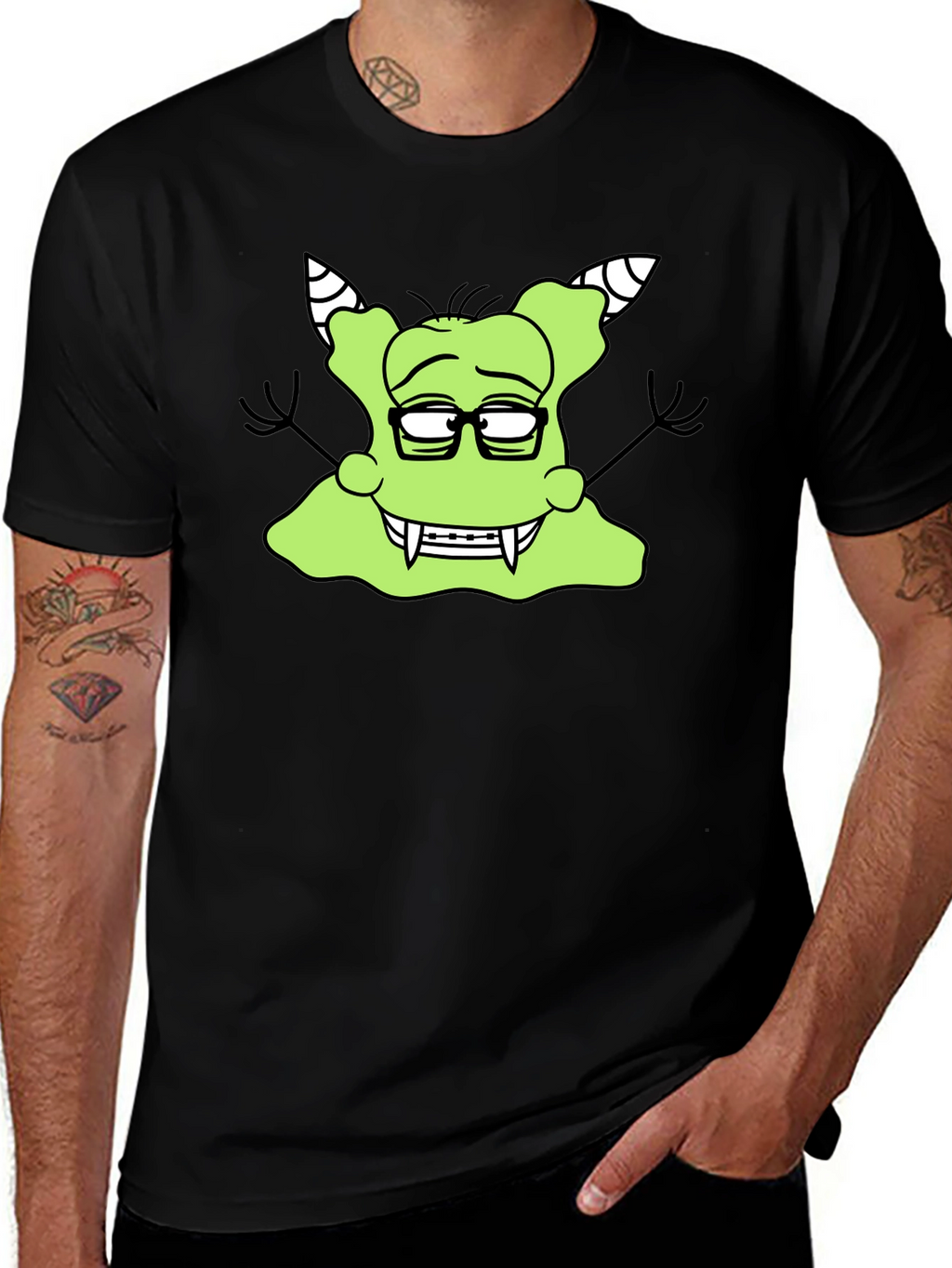 Nerdy Green Monster Graphic T-Shirt