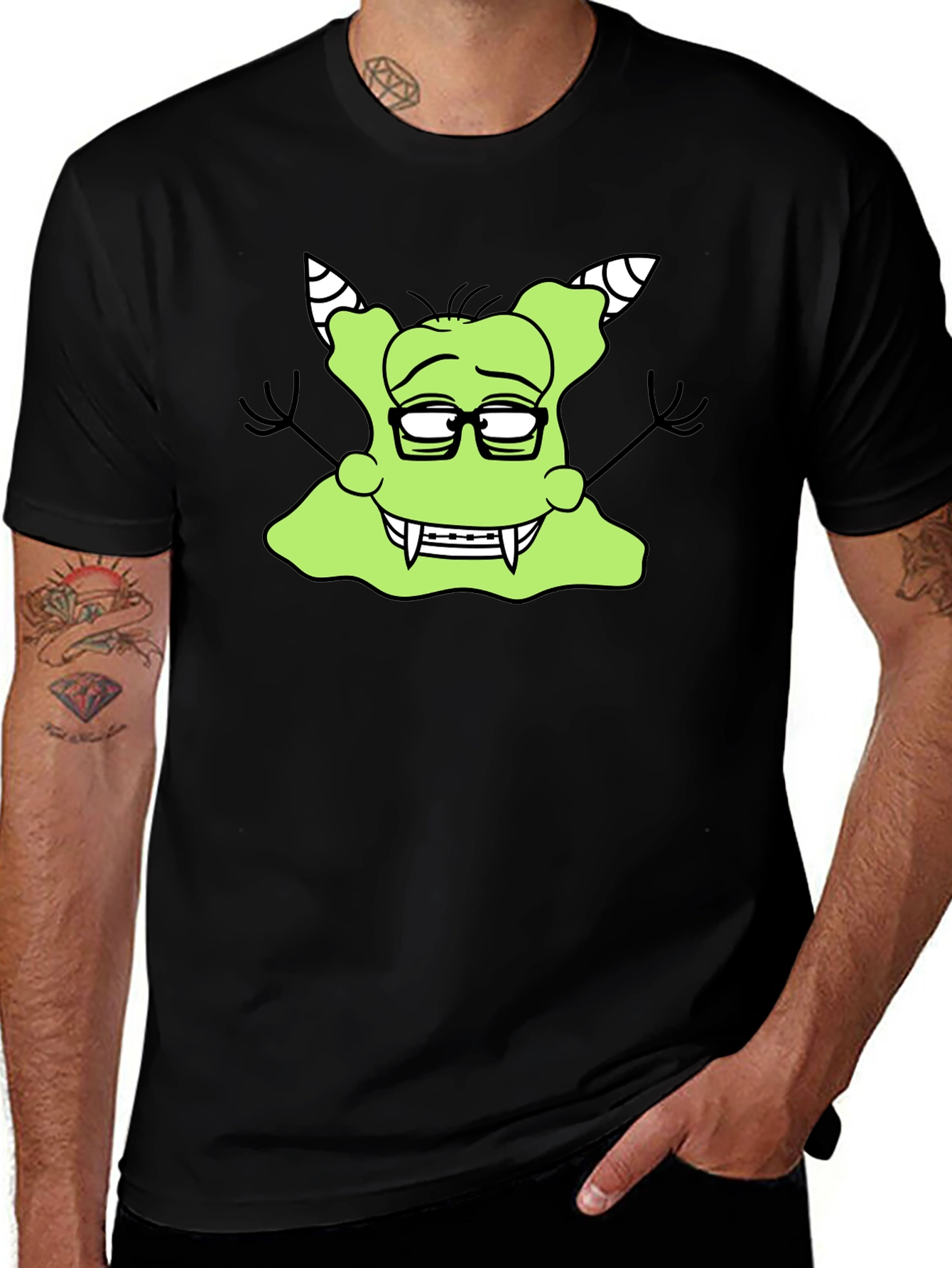 Nerdy Green Monster Graphic T-Shirt