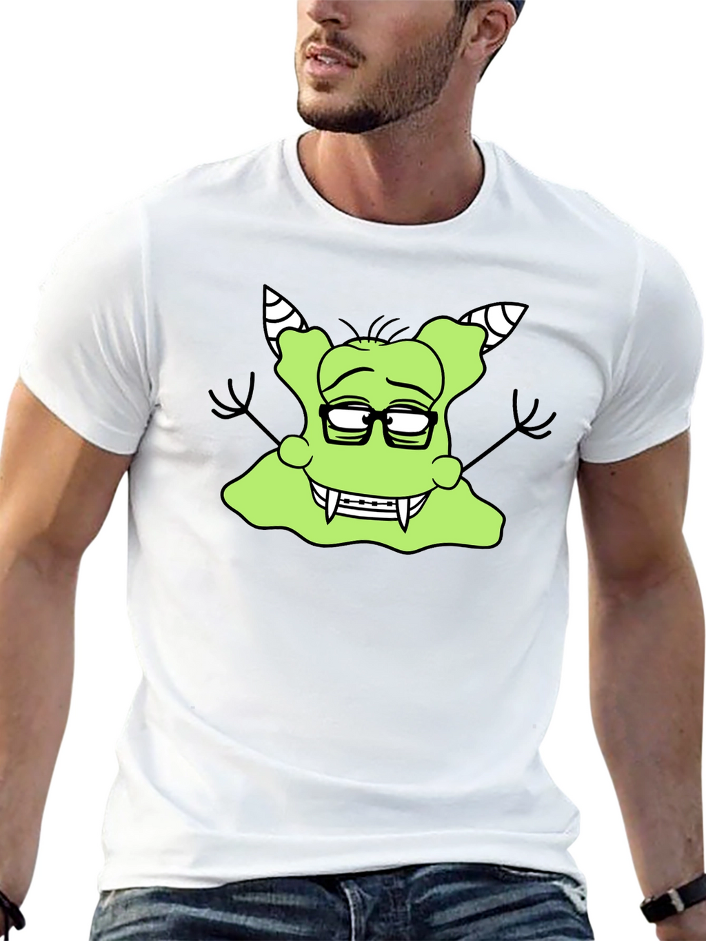 Nerdy Green Monster Graphic T-Shirt