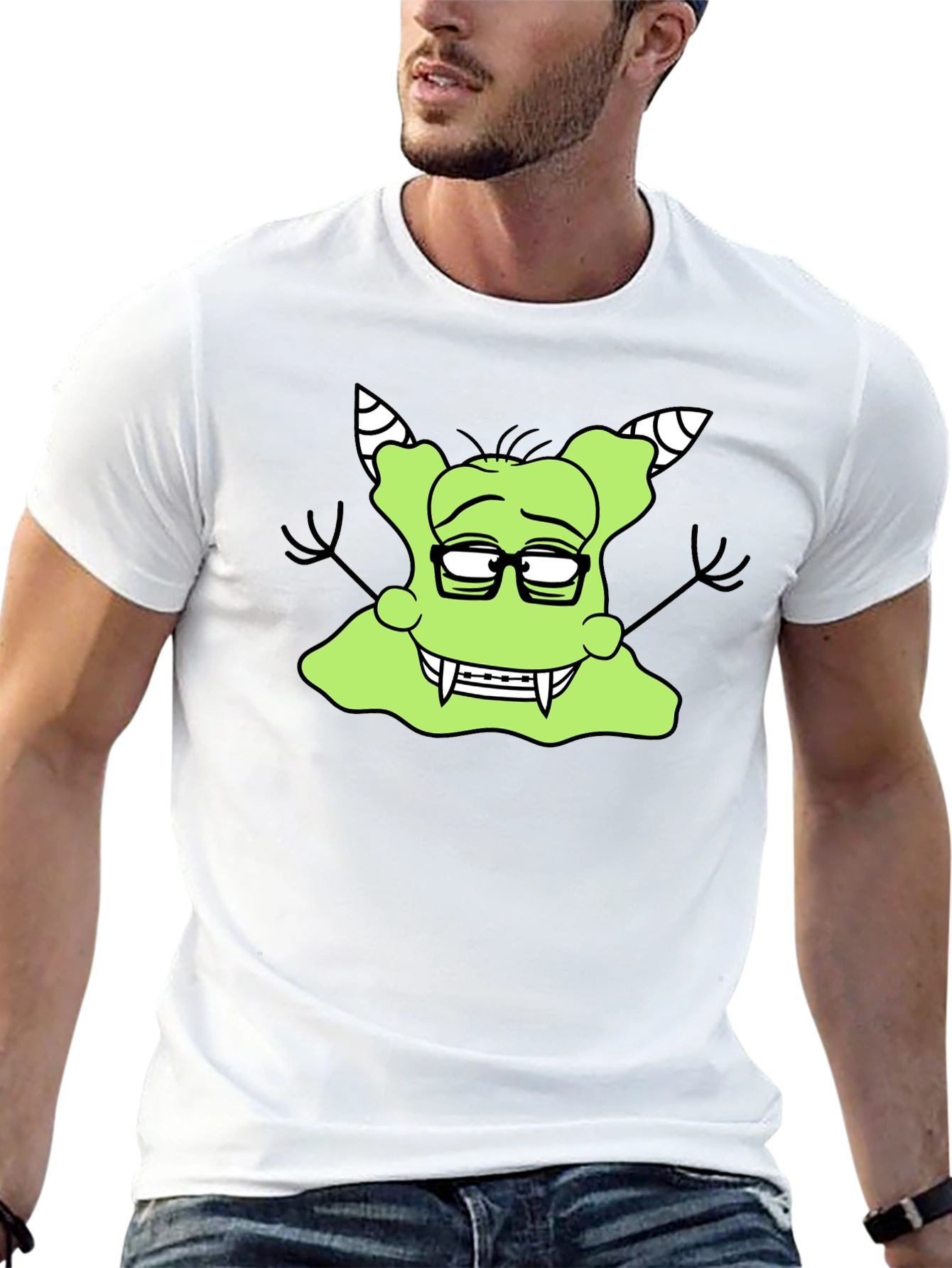 Nerdy Green Monster Graphic T-Shirt