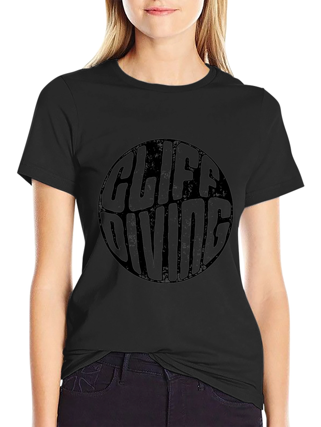 Cliff Diving Graphic Tee - Black Cotton T-Shirt