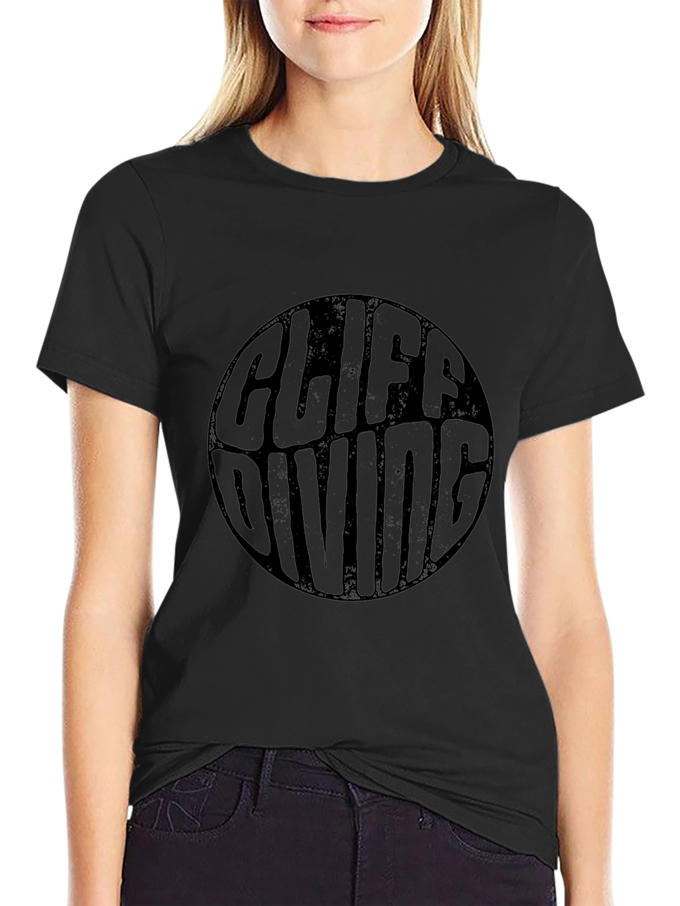 Cliff Diving Graphic Tee - Black Cotton T-Shirt